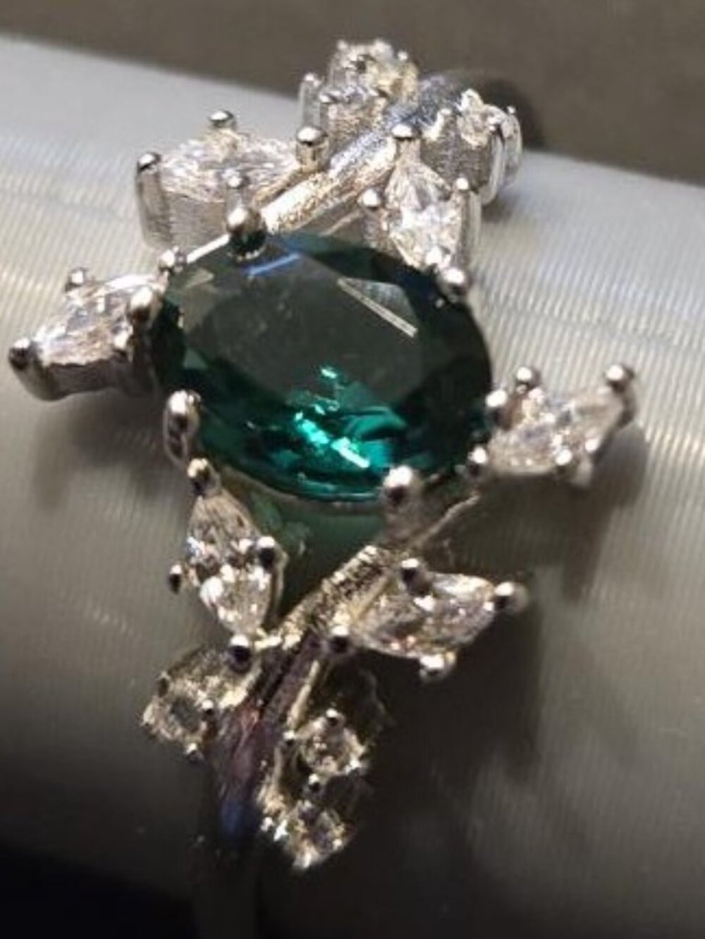 Lab Created Emerald Ring Silver Plated Size 9